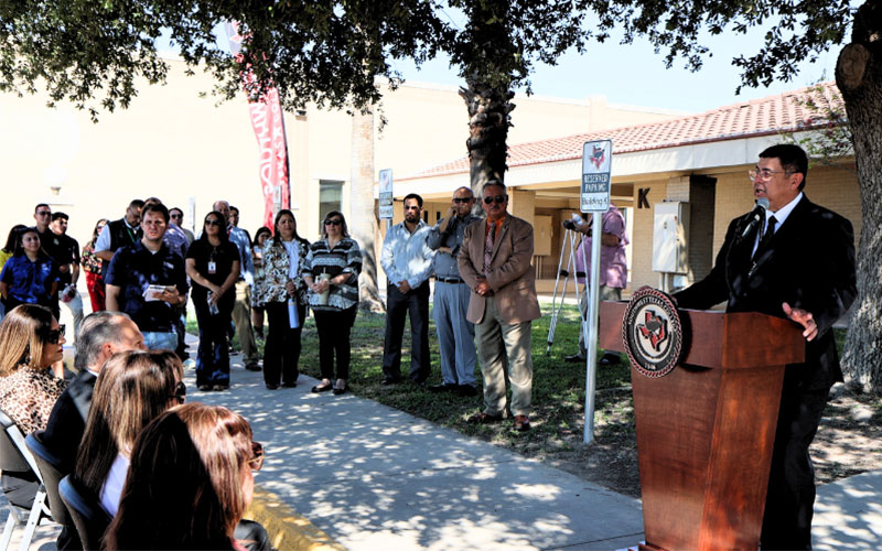 SWTX President Hector Gonzales speaks at the Vida Resource Center Grand opening at the Del Rio campus.