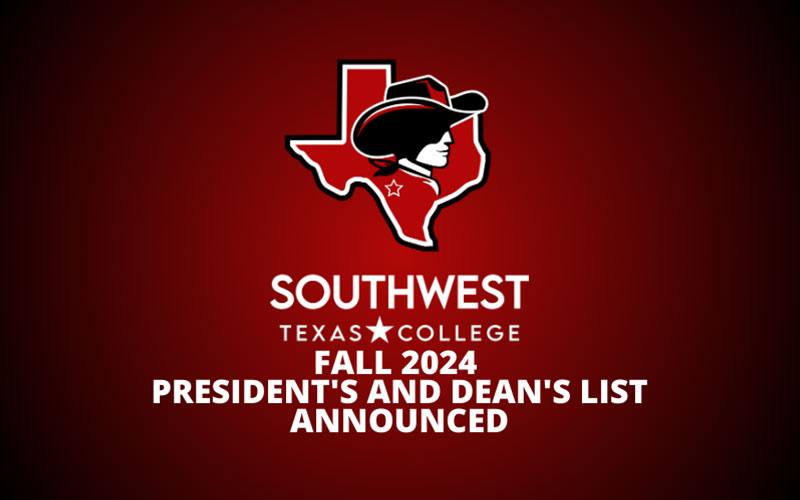 SWTX logo on a red gradient background with the title Fall 2024 President's and Dean's List in white bold font.