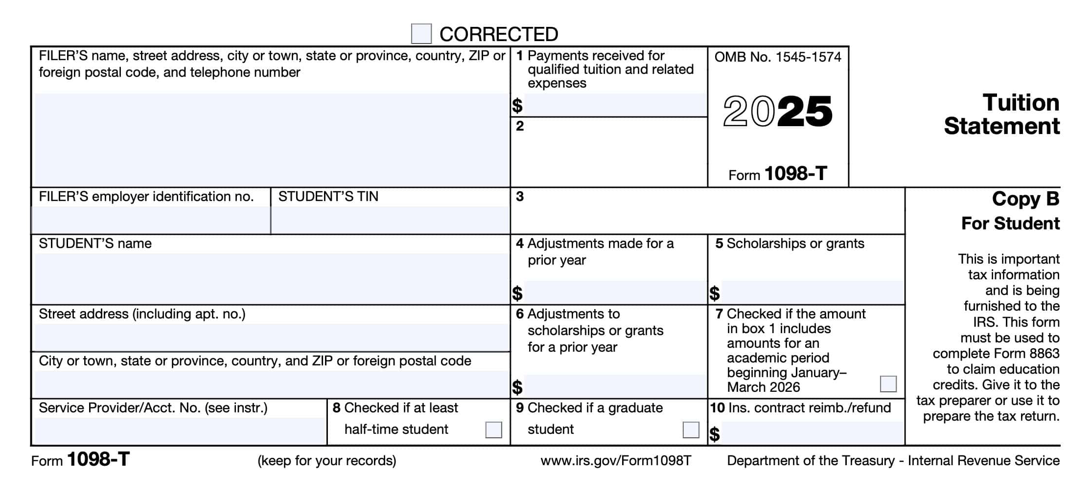 2025 1098T Tuition Statement sample